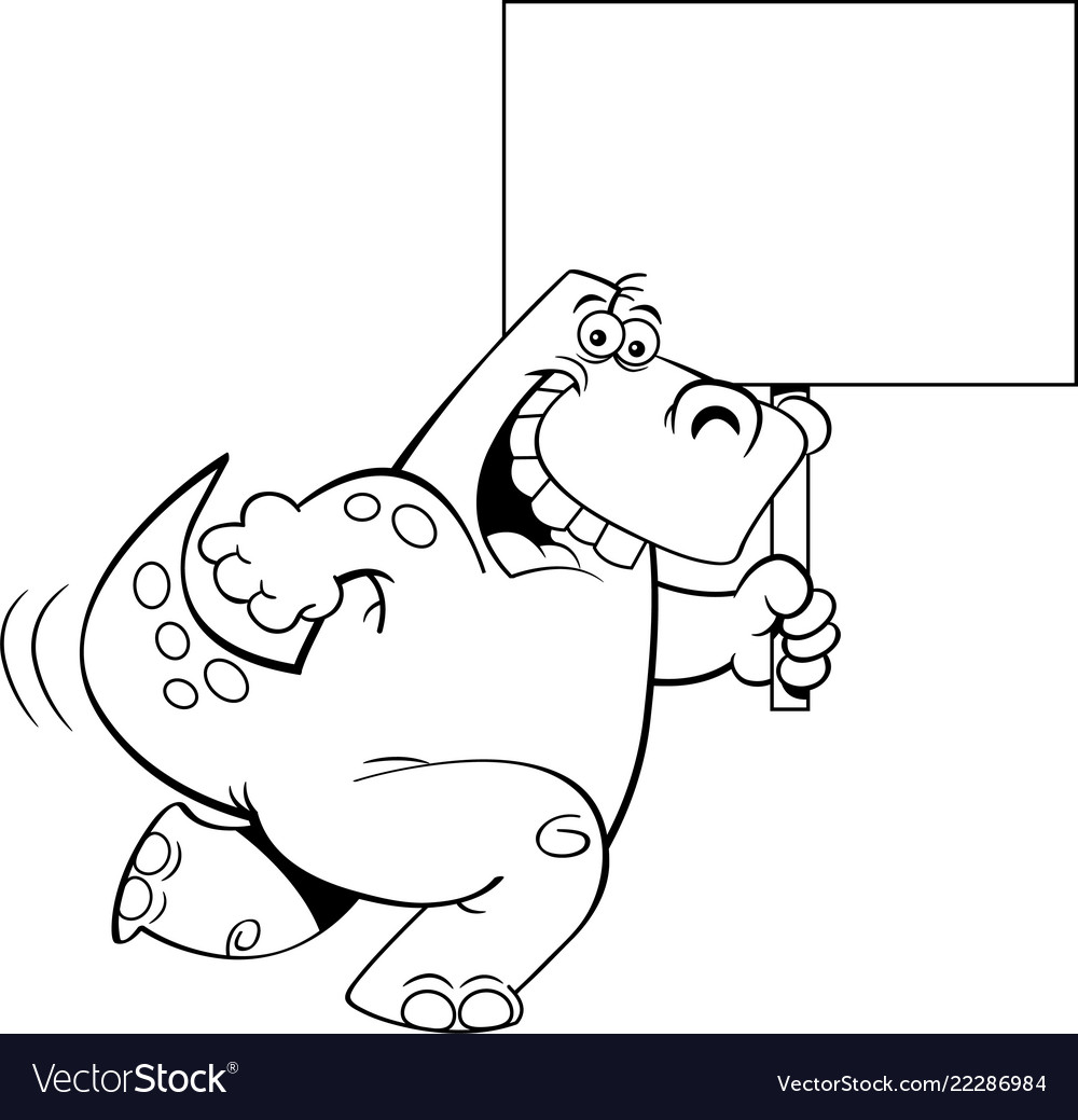 Cartoon dinosaur running with a sign