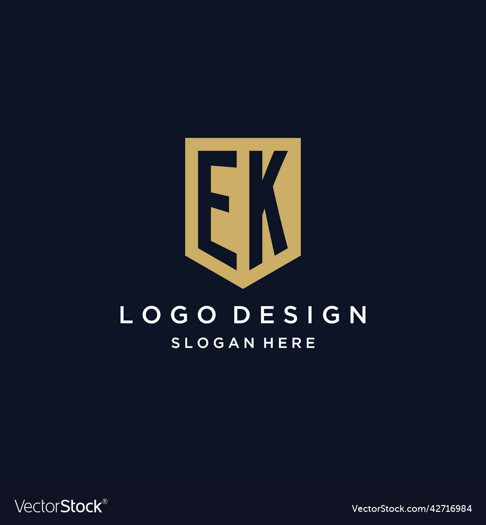 Ek monogram initials logo design with shield icon