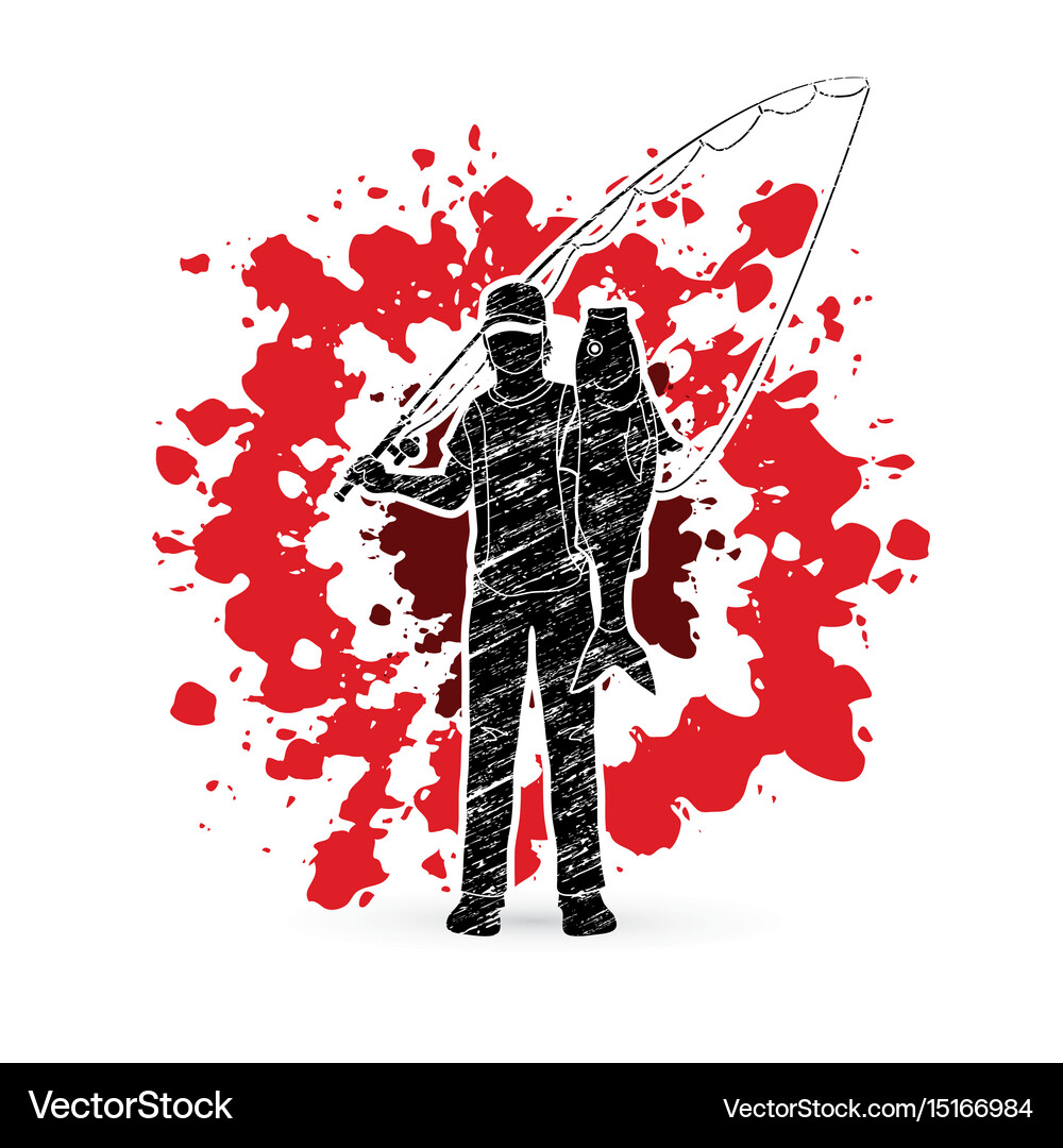 Fisherman standing and show big fish Royalty Free Vector