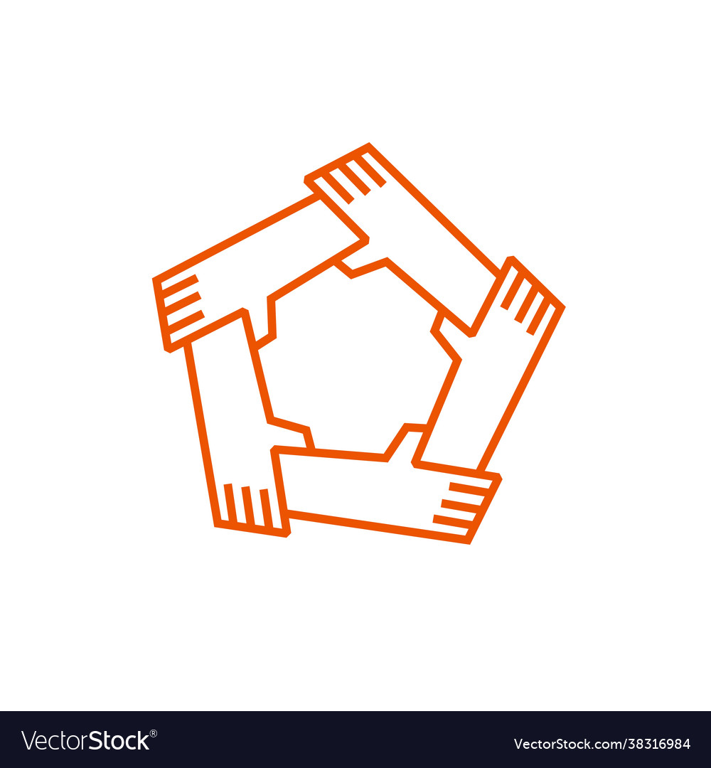 Five hands holding each other team work unity vector image Five hands holding each other team work unity