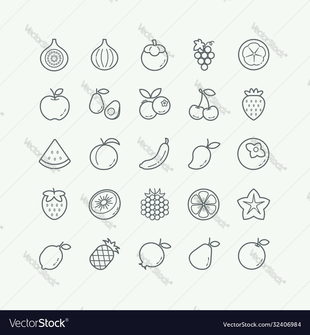 Fruit thin line icons set Royalty Free Vector Image