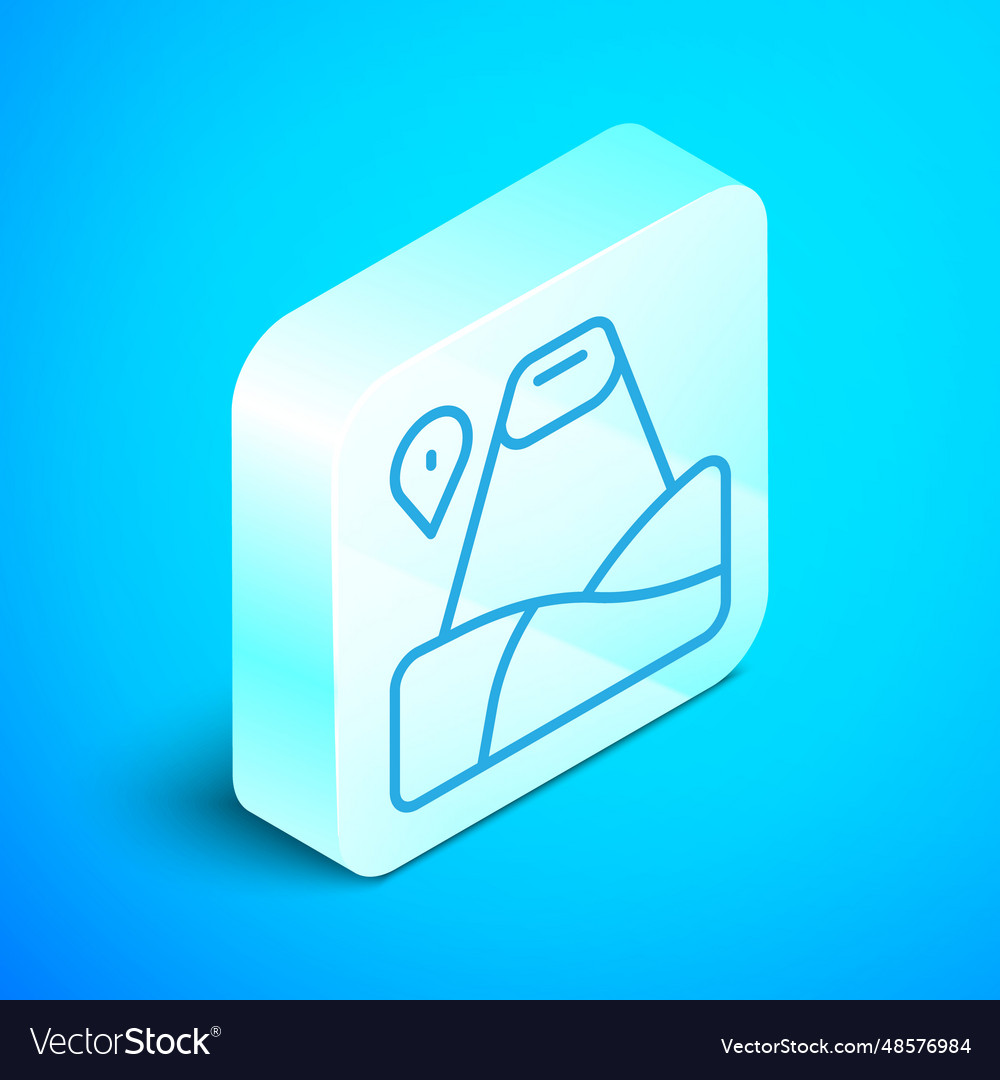 Isometric line map pointer with mountain icon vector image Isometric line map pointer with mountain icon