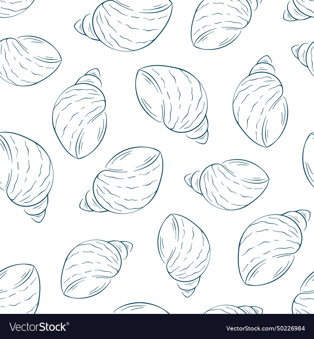 Seashell seamless pattern in line art style Vector Image Seashell seamless pattern in line art style