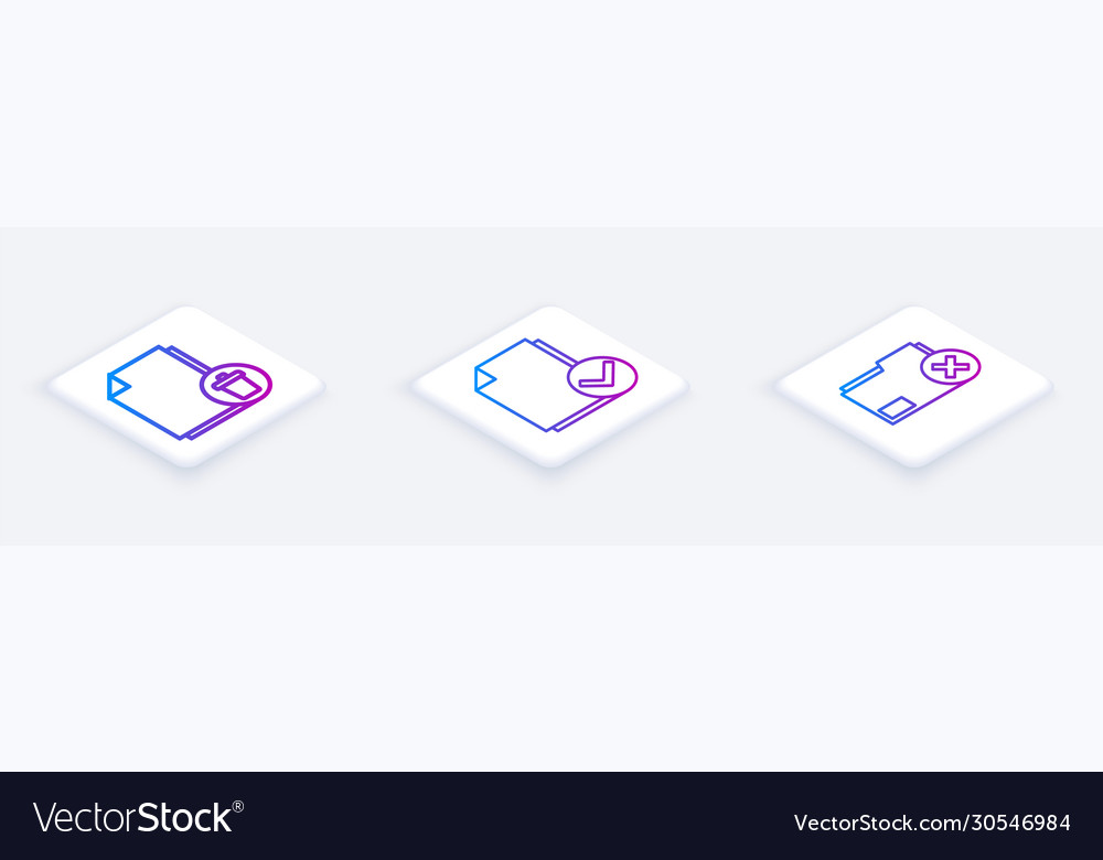 Set isometric line delete file document vector image Set isometric line delete file document