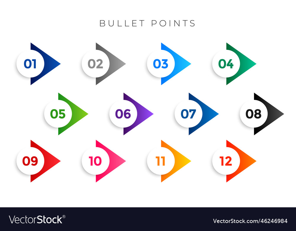 Stylish arrow bullet points numbers from one