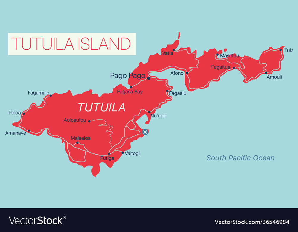 Tutuila islands detailed editable map Royalty Free Vector