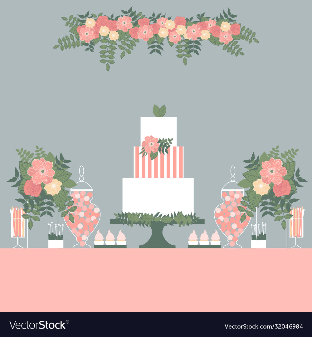 Wedding candy bar with cake dessert table Vector Image