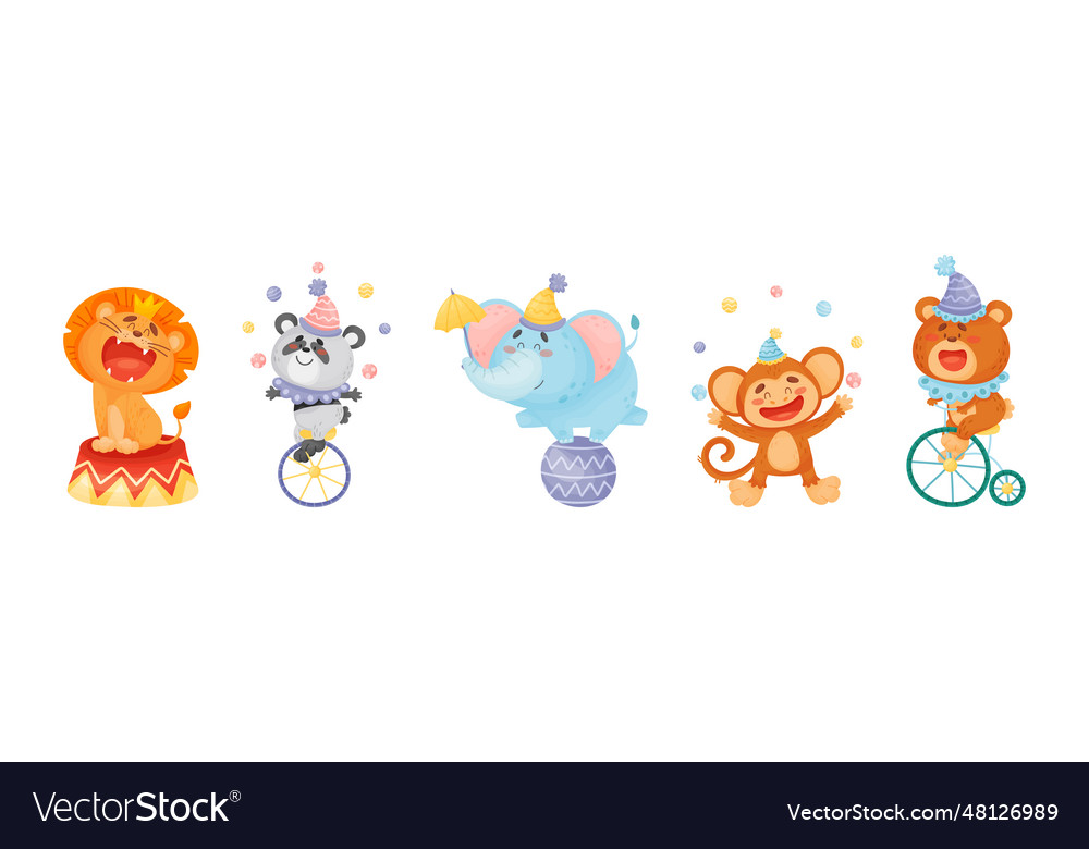 Circus animal characters performing trick