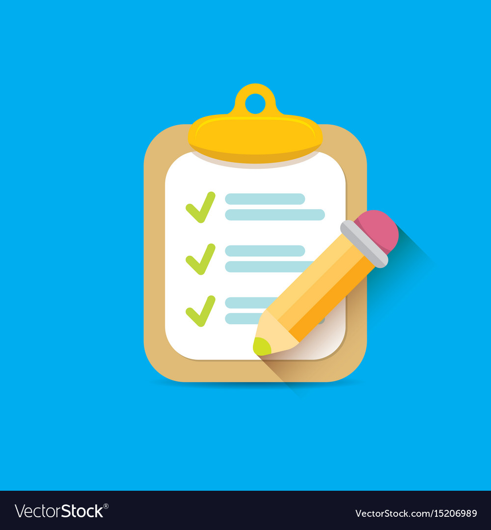 Clipboard icon with checkmarks and pencil