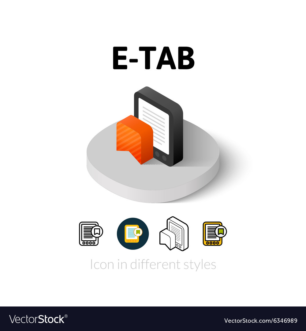E-tab icon in different style Royalty Free Vector Image