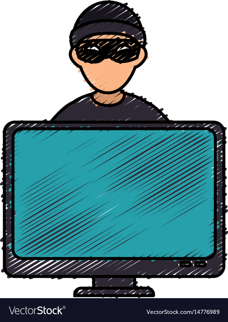 Hacker with computer avatar character