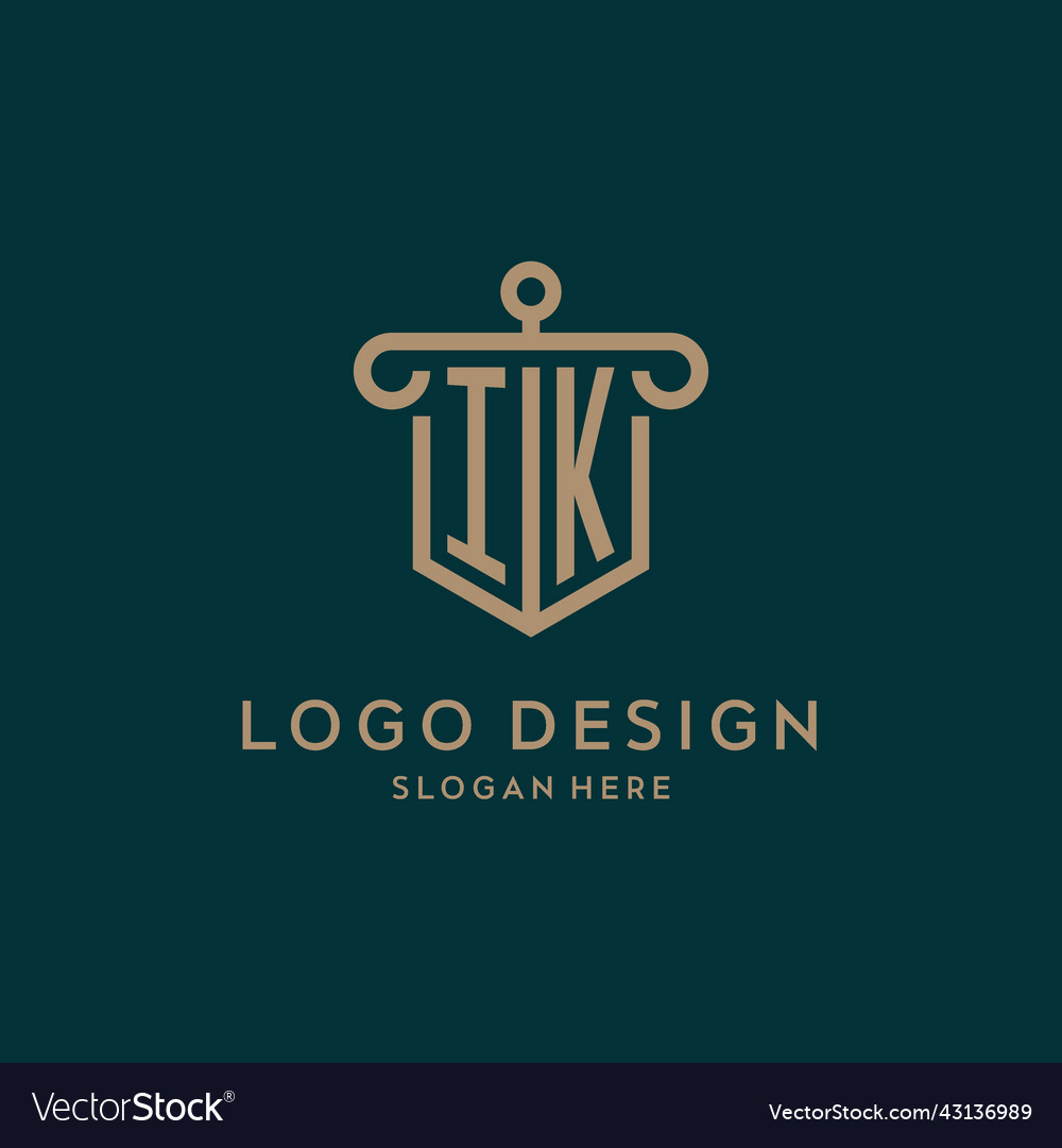 Ik monogram initial logo design with shield