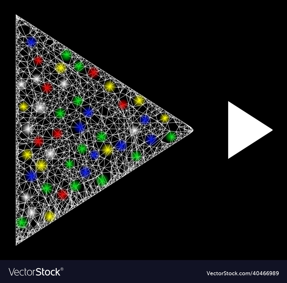 Illuminated hatched mesh play button icon vector image Illuminated hatched mesh play button icon