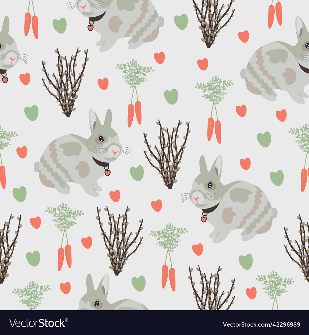 Rabbit seamless pattern on grey background