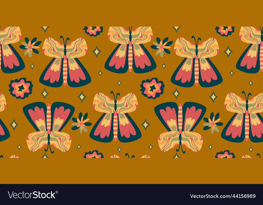 Retro butterfly groovy seamless pattern boho