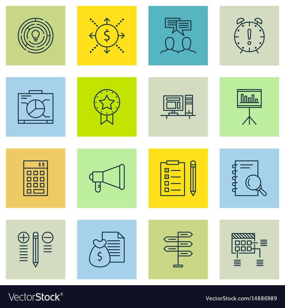 Set of 16 project management icons includes
