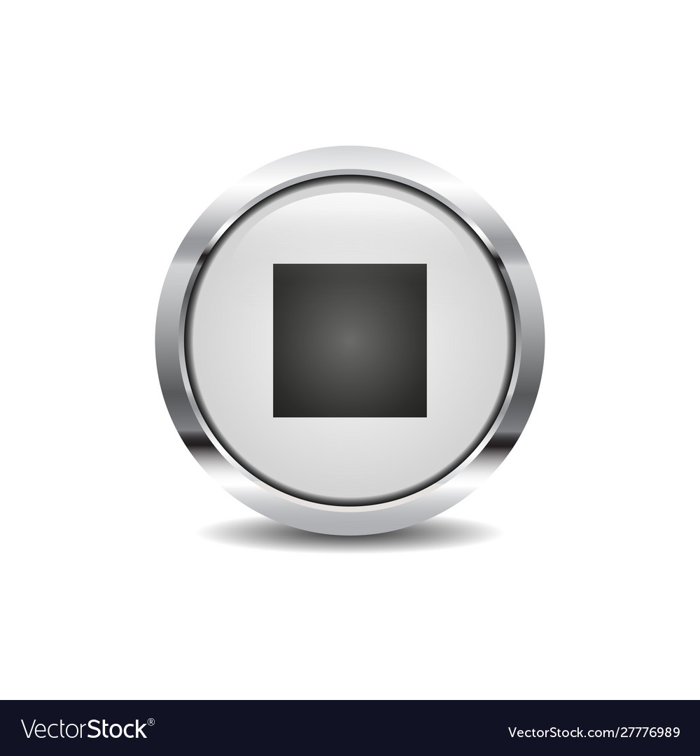 Stop icon image round 3d button with metal frame