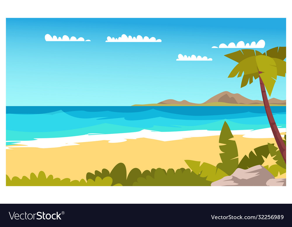 Tropical island flat color Royalty Free Vector Image