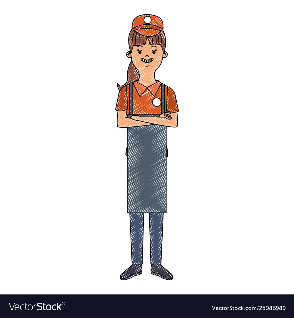 Woman waiter cartoon scribble vector image Woman waiter cartoon scribble
