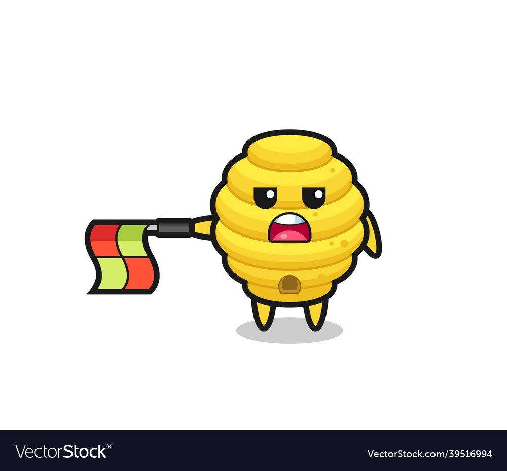 Bee hive character as line judge hold the flag Vector Image Bee hive character as line judge hold the flag