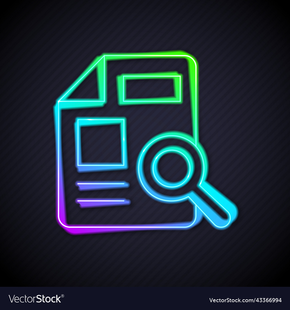 Glowing neon line document with graph chart icon vector image Glowing neon line document with graph chart icon