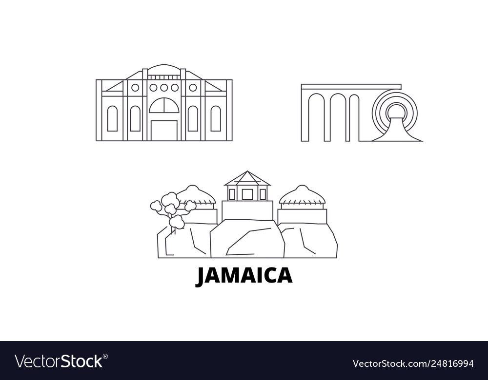 Jamaica line travel skyline set outline Royalty Free Vector