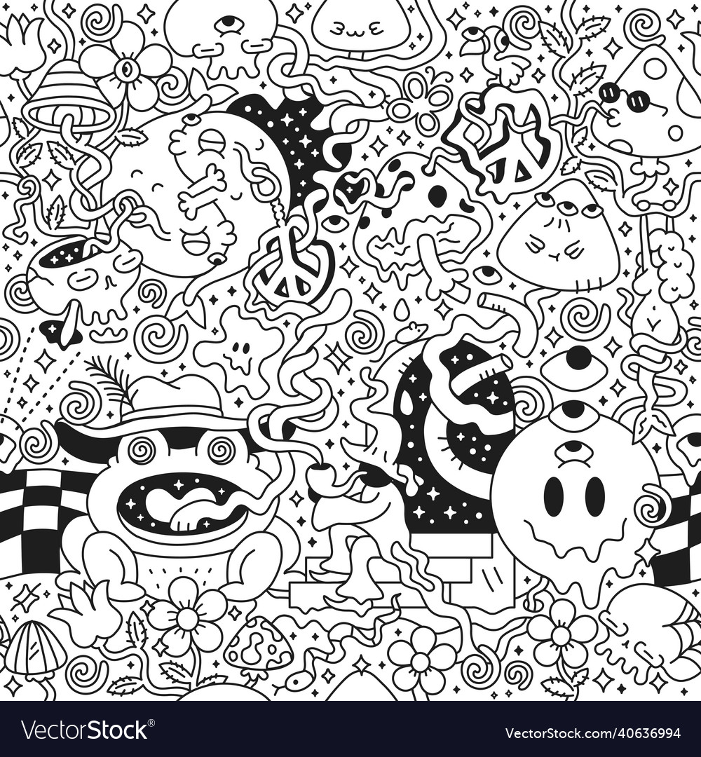 Psychedelic trippy seamless patternpage vector image Psychedelic trippy seamless patternpage
