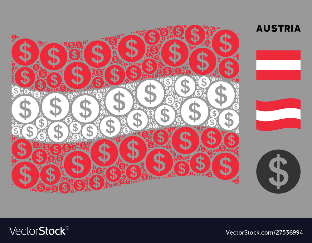 Waving austrian flag collage money icons