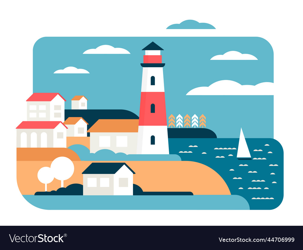 Lighthouse in simple minimal landscape of coastal