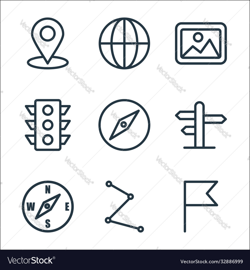 Navigation line icons linear set quality vector image Navigation line icons linear set quality