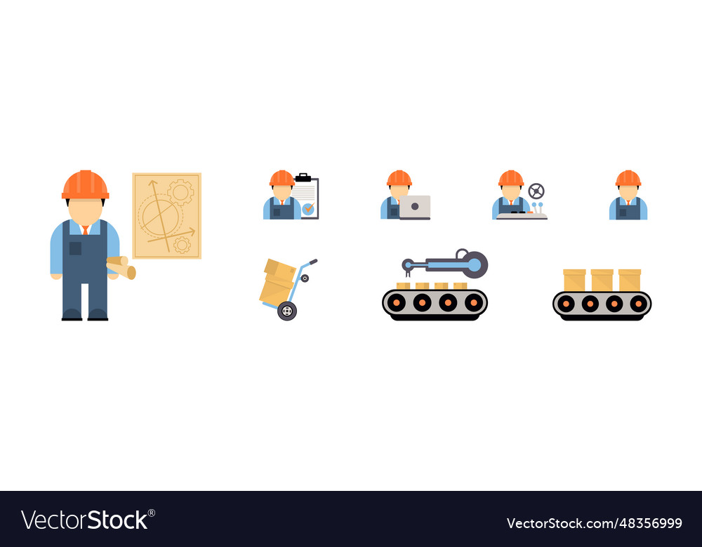Production process with machine operator man in Vector Image