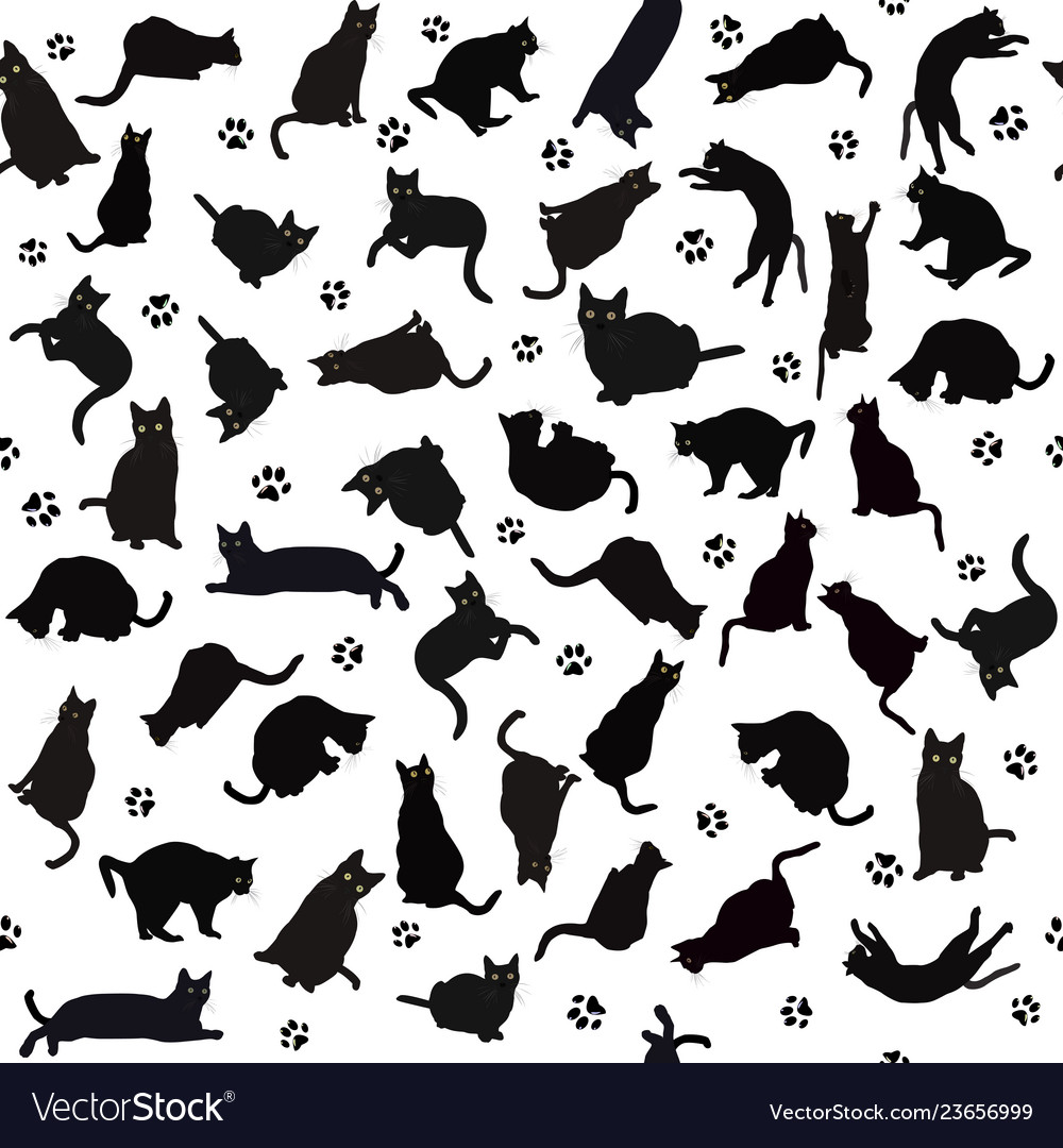 Seamless pattern with black cats silhouettes