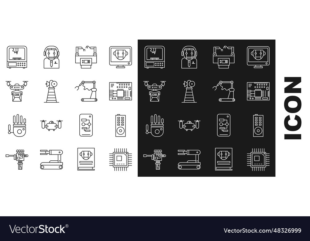 Set line processor with microcircuits cpu printed vector image Set line processor with microcircuits cpu printed