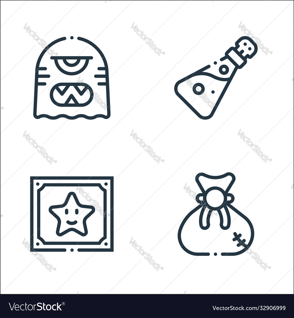 Videogame elements line icons linear set quality