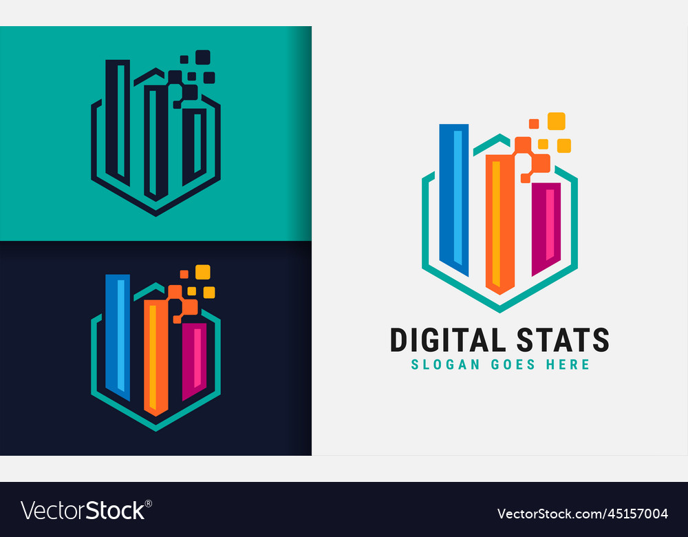 Digital statistic logo design with hexagon frame