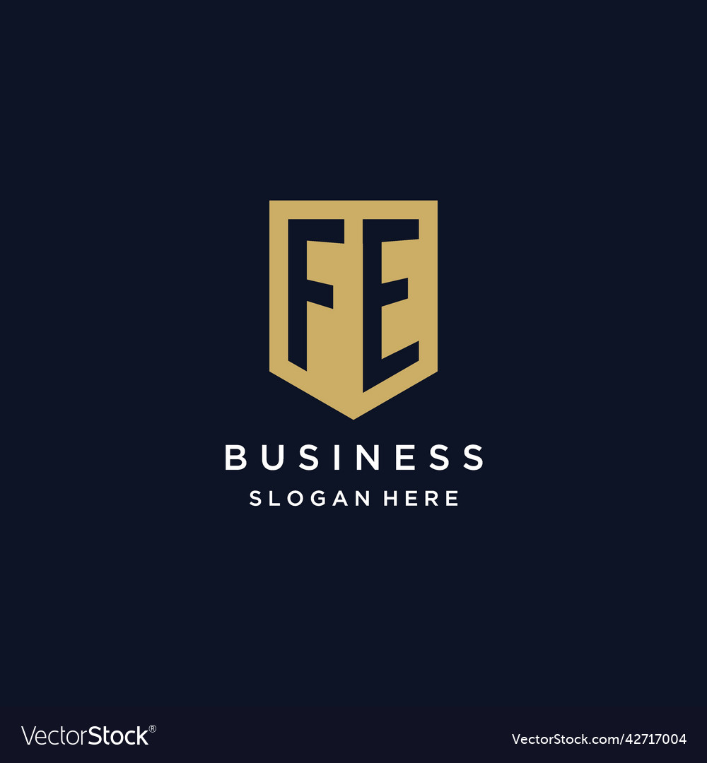 Fe monogram initials logo design with shield icon vector image Fe monogram initials logo design with shield icon