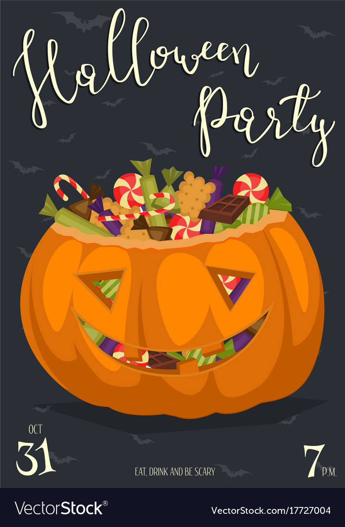 halloween party banner with scary pumpkin vector image