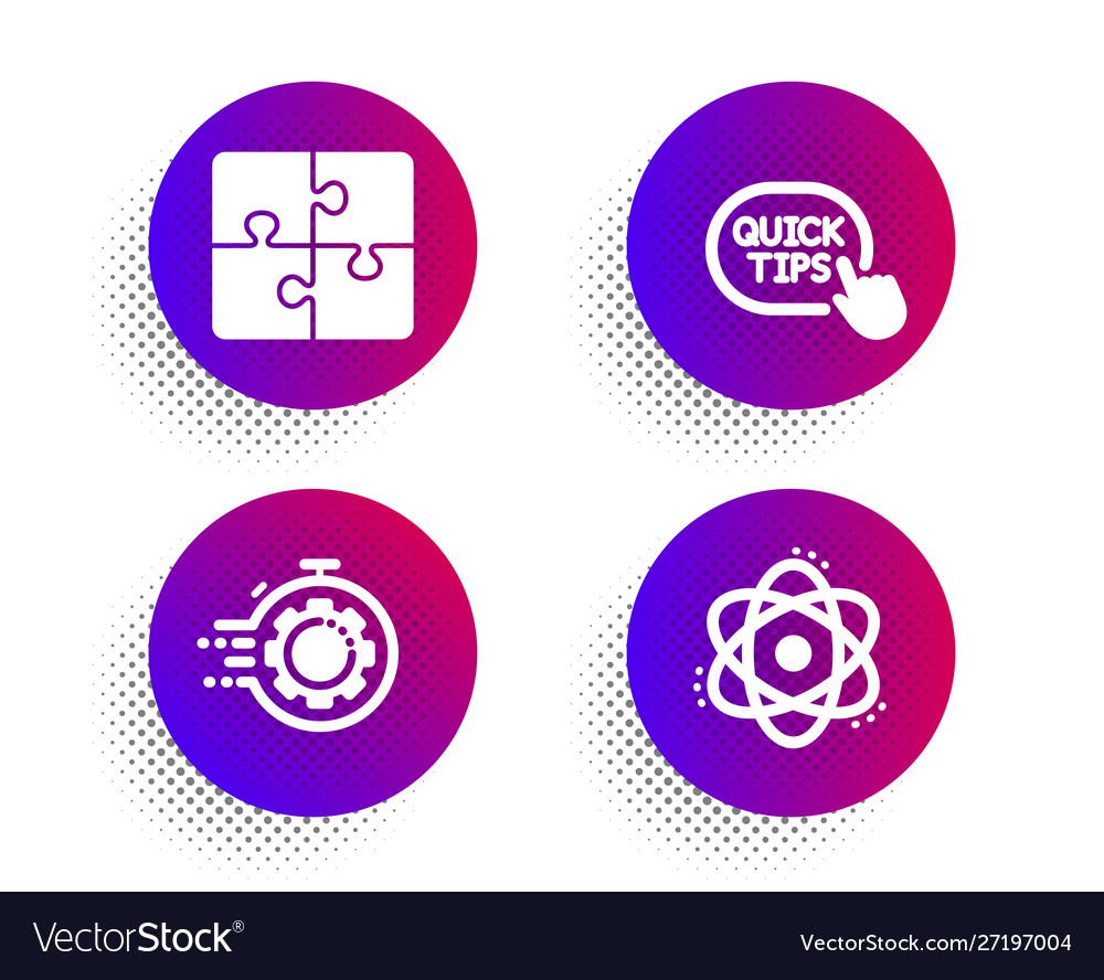 Puzzle seo timer and quick tips icons set atom
