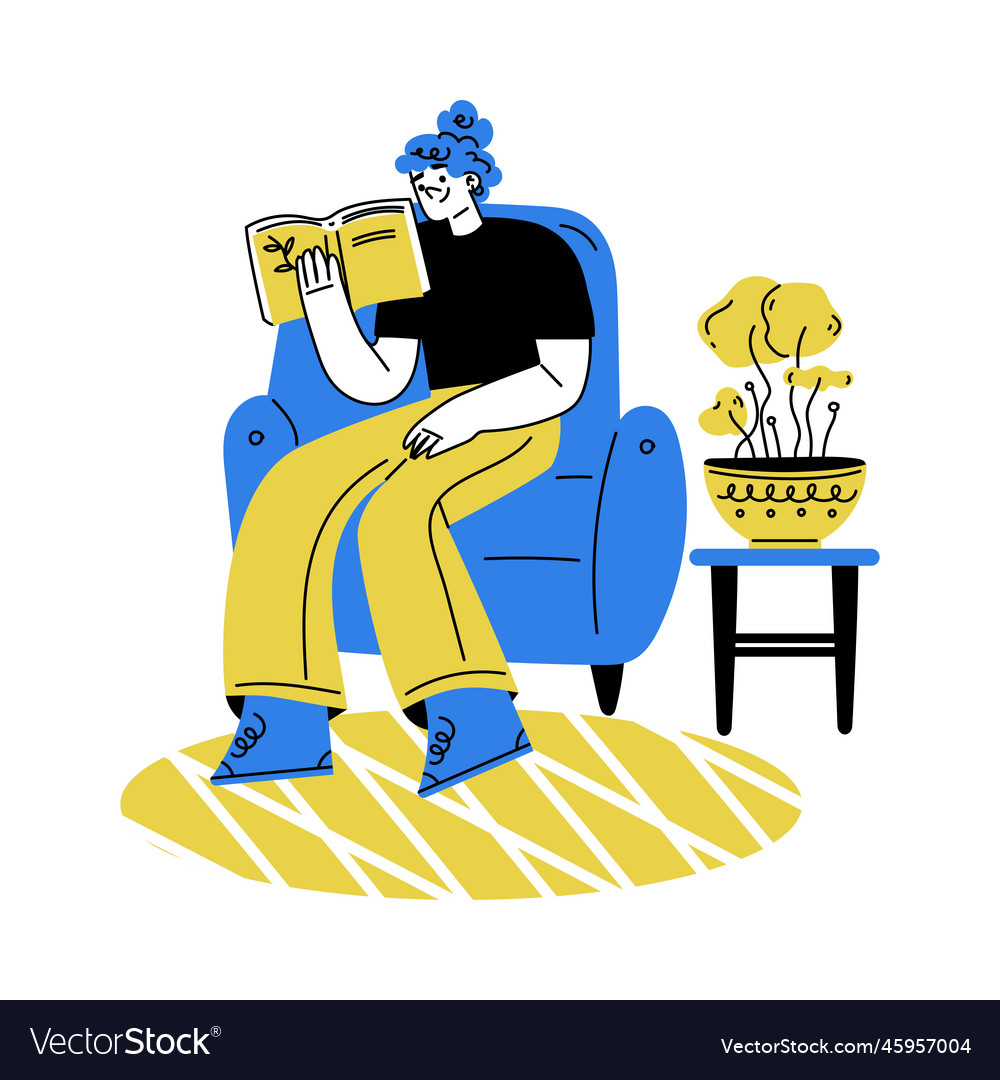 Self growth with woman character blue hair vector image Self growth with woman character blue hair
