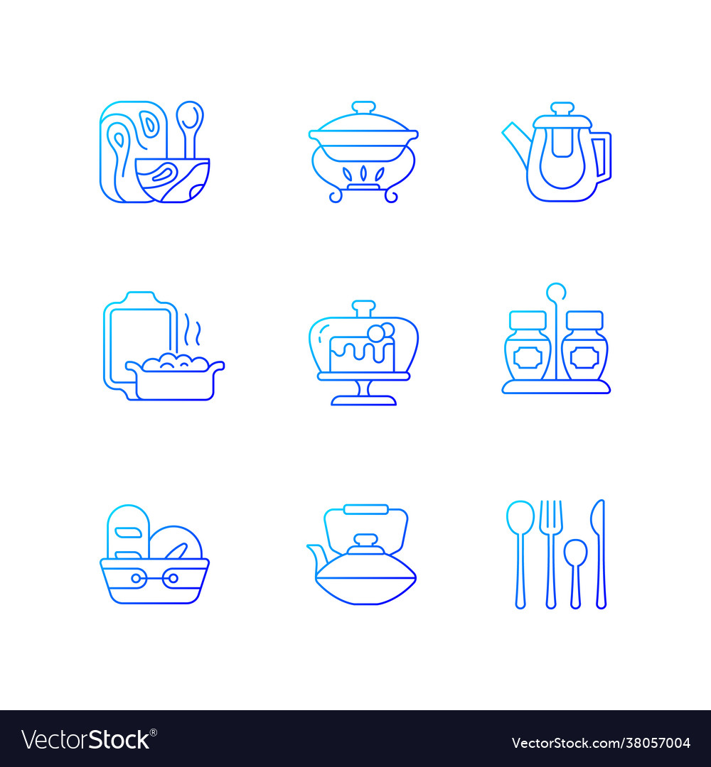Trendy tableware gradient linear icons set