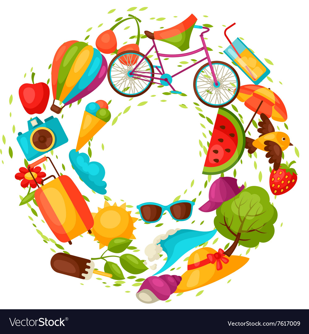 Background with stylized summer objects design