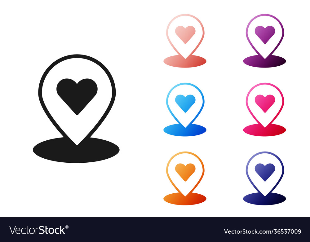 Black map pointer with heart icon isolated vector image Black map pointer with heart icon isolated