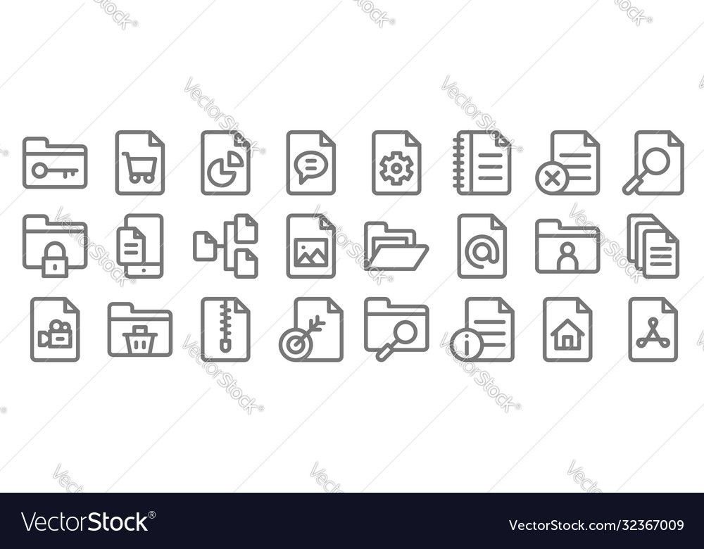 Document and files line icons linear set quality vector image Document and files line icons linear set quality
