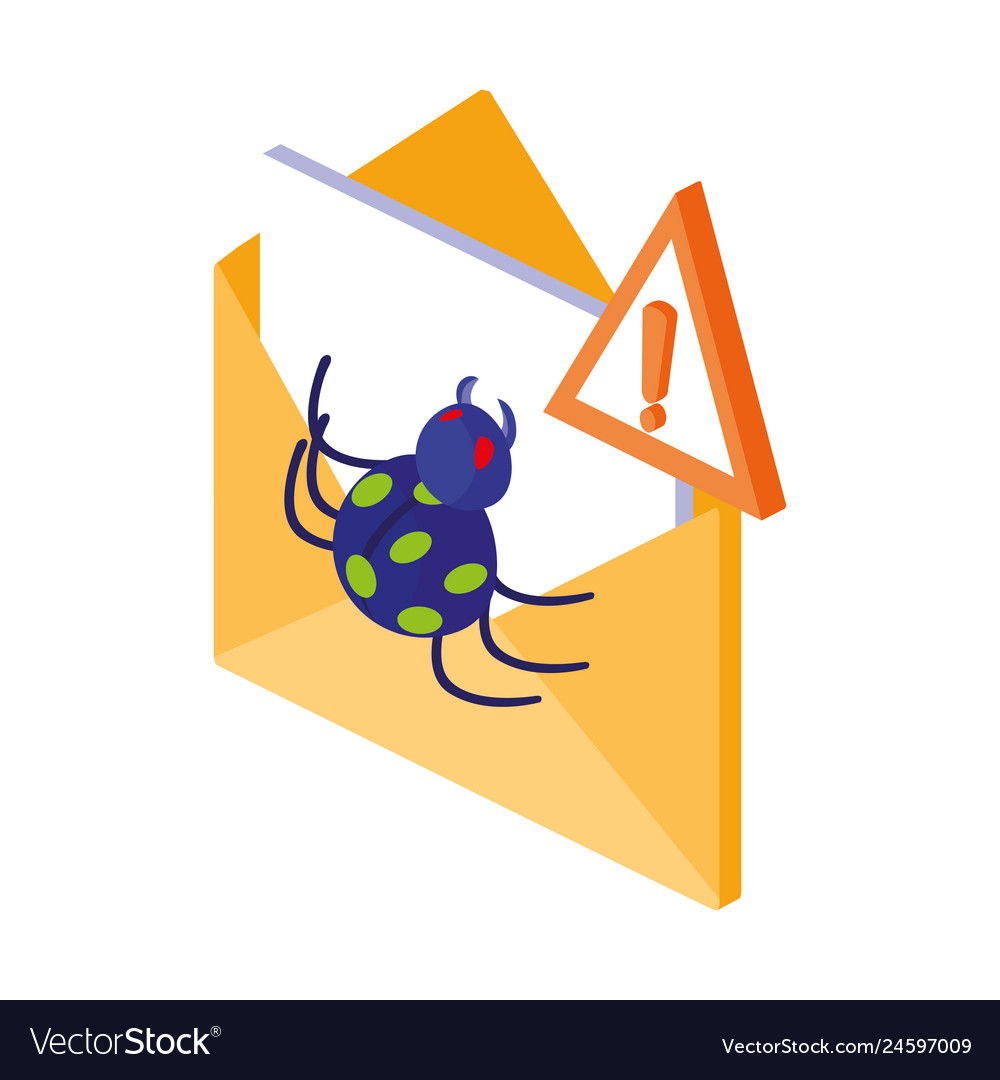 Envelope mail with bug and alert sign