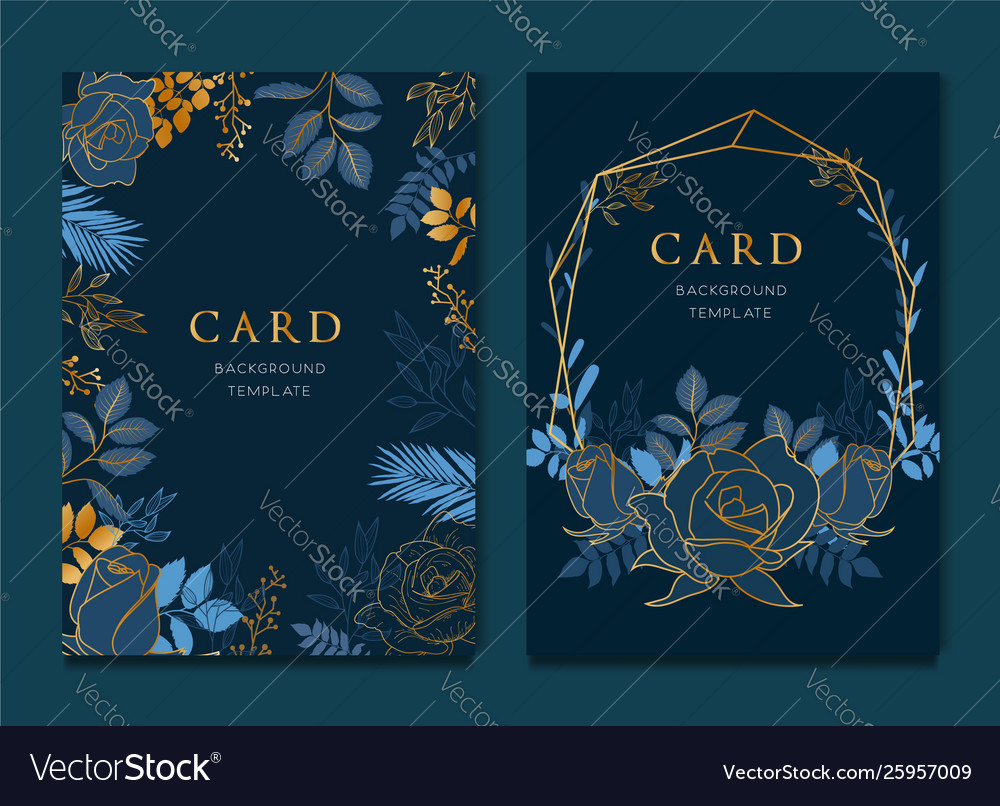 Navy blue card with golden leaves wedding vector image Navy blue card with golden leaves wedding