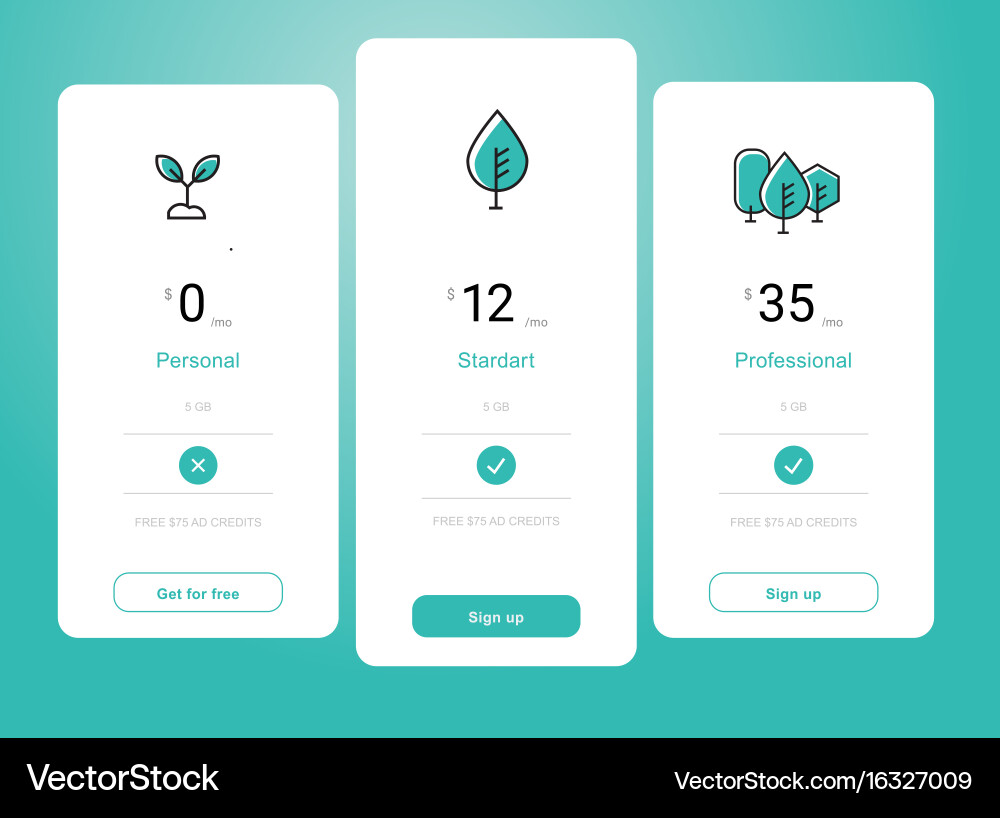 Price table template design Royalty Free Vector Image