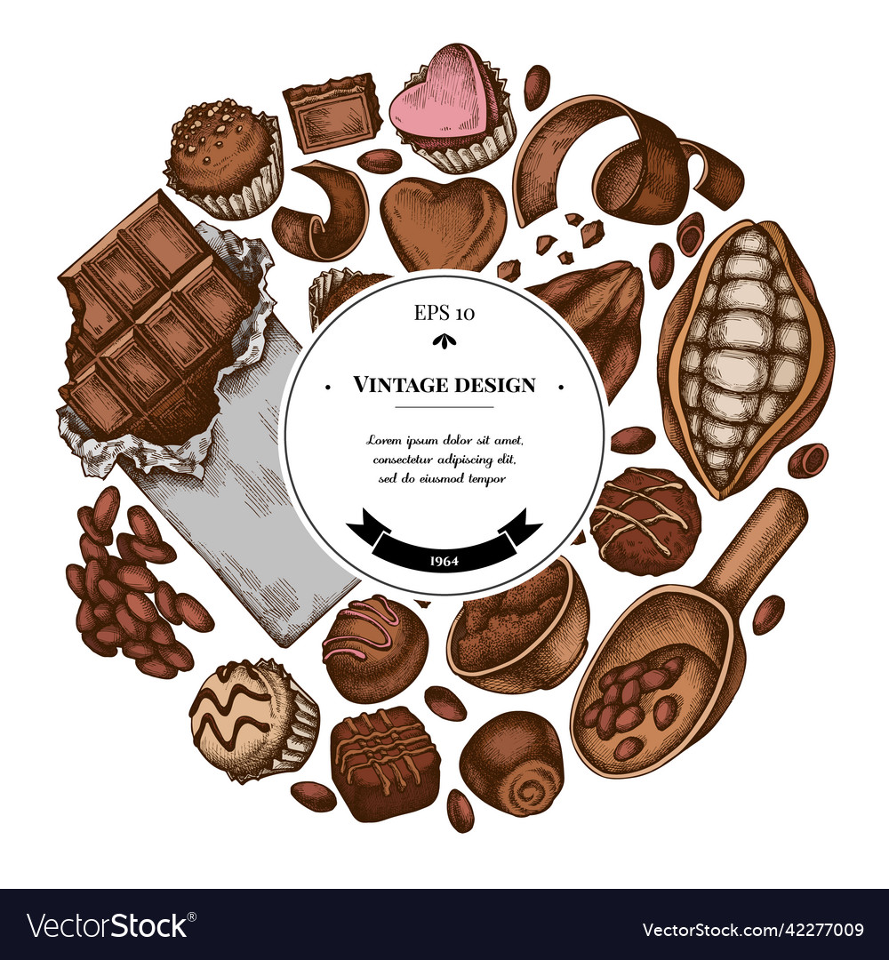 Round design with colored cocoa beans vector image Round design with colored cocoa beans