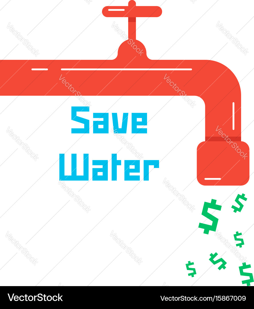 Save Water With Red Faucet Royalty Free Vector Image