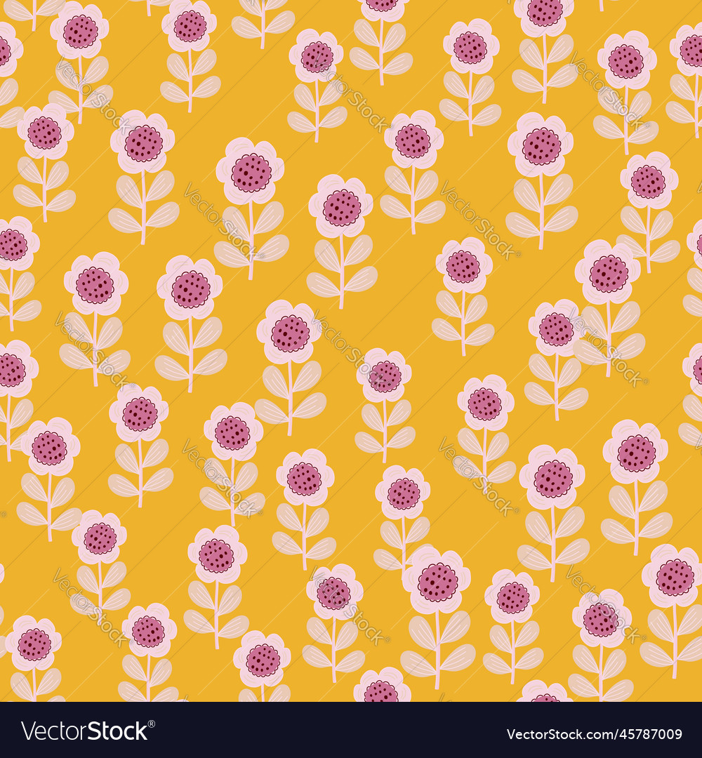 Seamless Pattern With Stylized Flowers Floral Vector Image