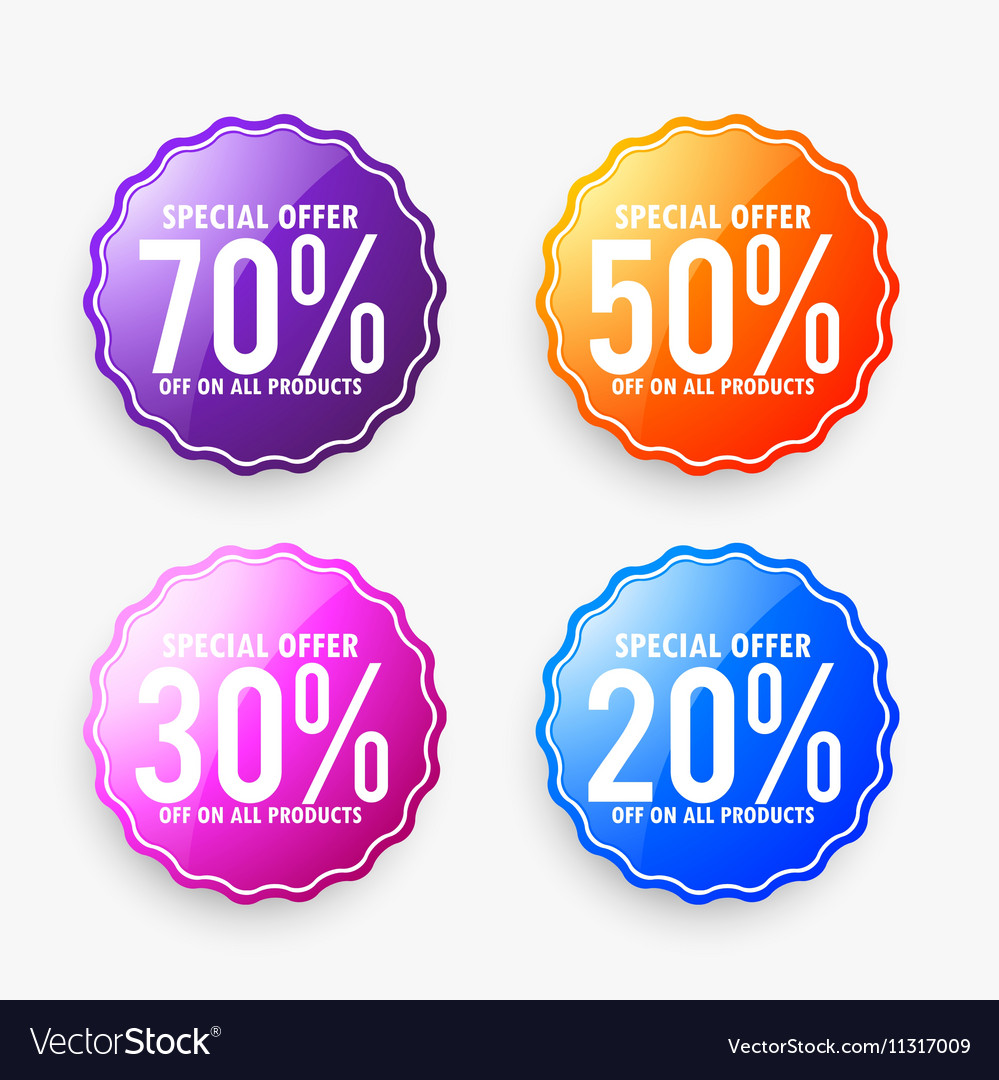 Set of discount sale labels in different colors